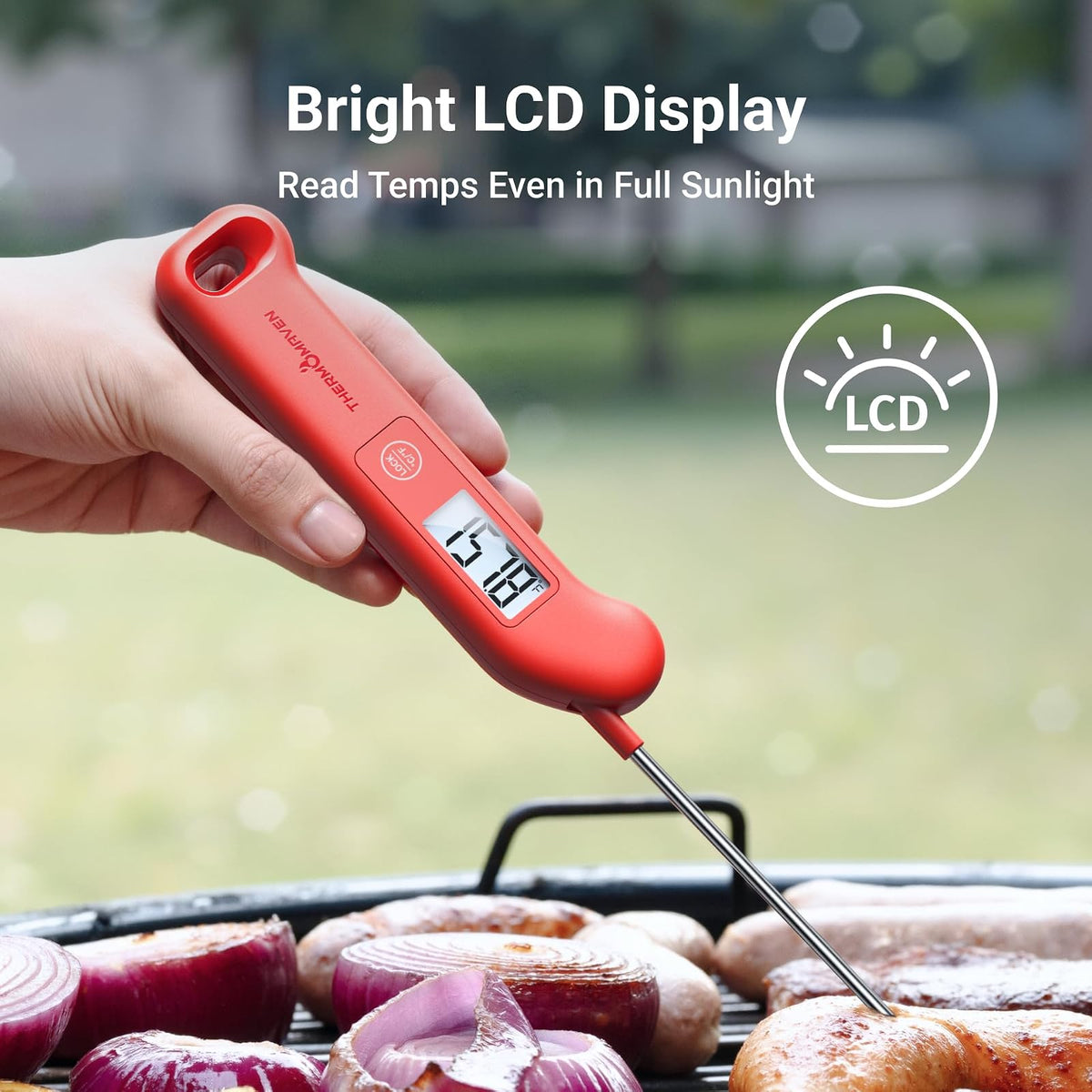 Termómetro profesional de carne digital, precisión certificada NIST de ±0-50 °F, termómetro de lectura instantánea para cocinar parrilla, 100% impermeable, visualización retroiluminada de rotación