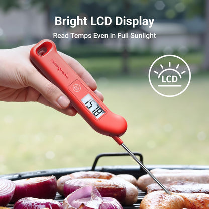 Termómetro profesional de carne digital, precisión certificada NIST de ±0-50 °F, termómetro de lectura instantánea para cocinar parrilla, 100% impermeable, visualización retroiluminada de rotación