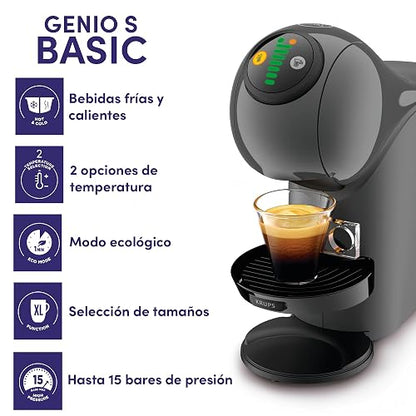 Krups Cafetera Multibebidas Dolce Gusto Genio S Carbón KP240BMX | Máquina de cápsulas, más de 30 bebidas, rápida y compacta