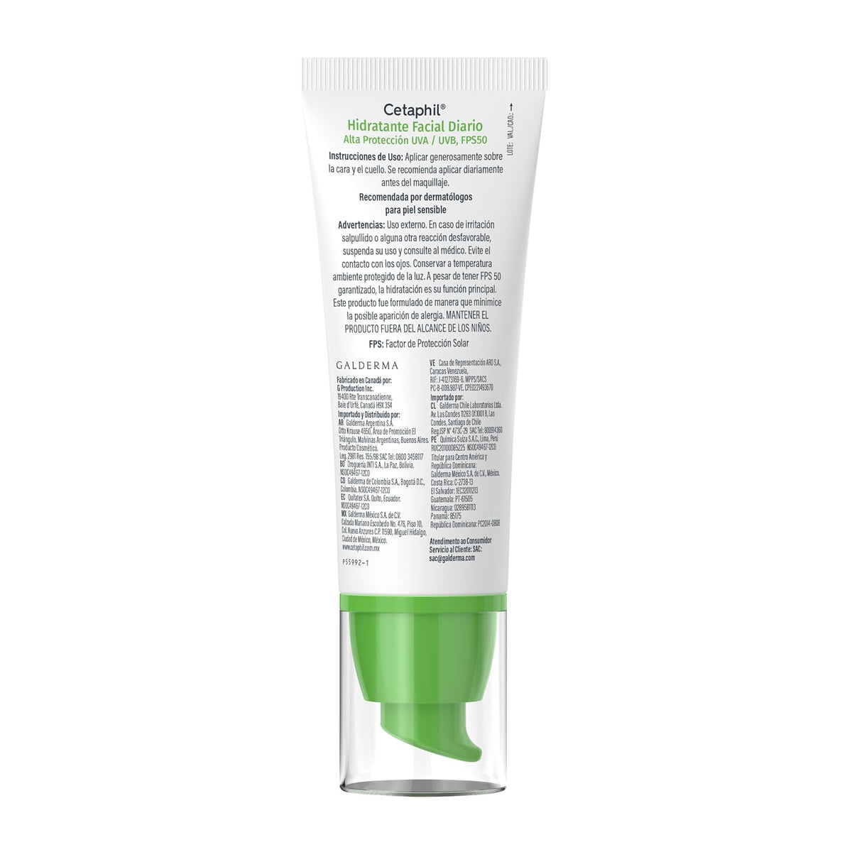 Cetaphil Hidratante Facial Diario FPS 50 Piel Sensible Mixta Grasa 50 ml | Hidrata hasta 8 h, protege contra rayos UVA/UVB y ayuda a prevenir daño por radicales libres con vitamina E y glicerina.