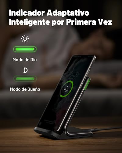INIU 15W Cargador Inalámbrico, Estación de Carga Inalámbrica Rápida con LED | Luz Adaptativa para Dormir, Temp°Guard Exclusivo, Estación de Carga Inalámbrica para iPhone 17 16 Pro Max, Samsung S65, etc.