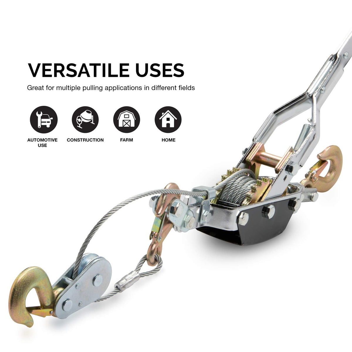 NEIKO 02256A Cabrestante viene a lo largo, capacidad de tracción de 5 toneladas (10 libras), 3 ganchos, cable de alimentación resistente viene con herramienta con engranajes duales, cable de cabrestante de mano, extractor de cabrestante de polipasto autom
