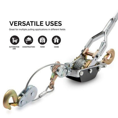 NEIKO 02256A Cabrestante viene a lo largo, capacidad de tracción de 5 toneladas (10 libras), 3 ganchos, cable de alimentación resistente viene con herramienta con engranajes duales, cable de cabrestante de mano, extractor de cabrestante de polipasto autom