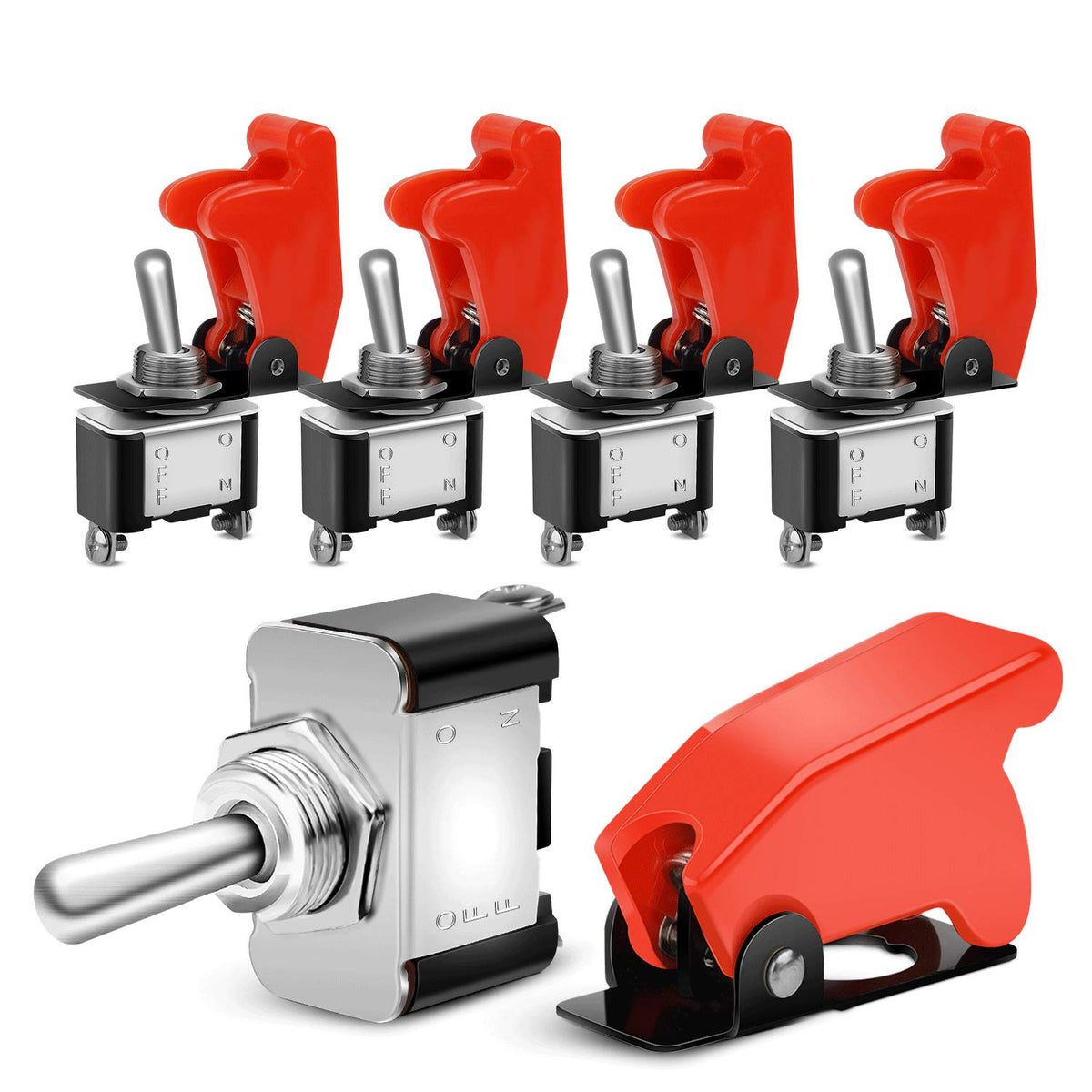 Nilight - Resistente, Paquete De 5 Interruptores De 2 Pines, Cubierta Roja - 2Pin Toggle Switch - 5Pack