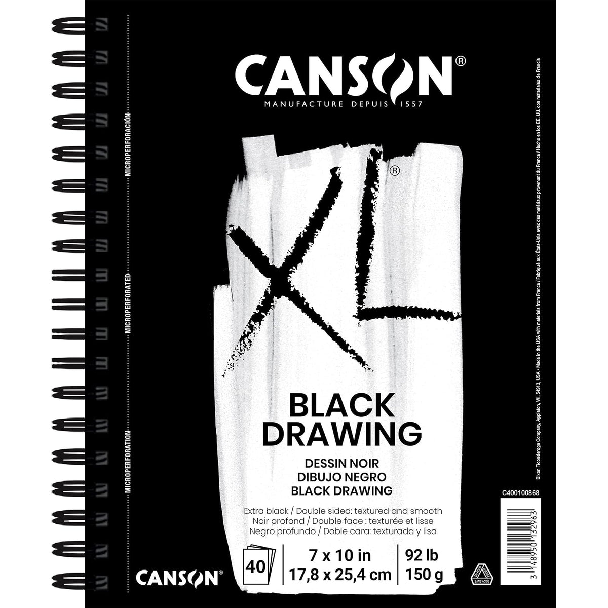 Canson XL Bloc de Dibujo Negro, Papel de 150 g, 40 Hojas - 17.78 x 25.4 cm - Dibujo, negro