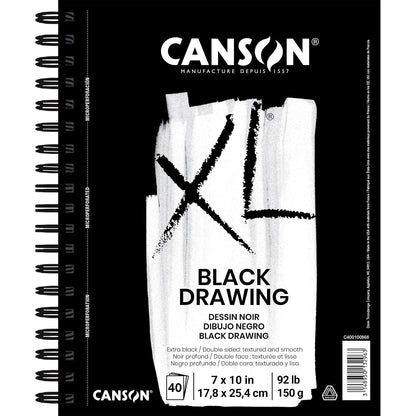 Canson XL Bloc de Dibujo Negro, Papel de 150 g, 40 Hojas - 17.78 x 25.4 cm - Dibujo, negro