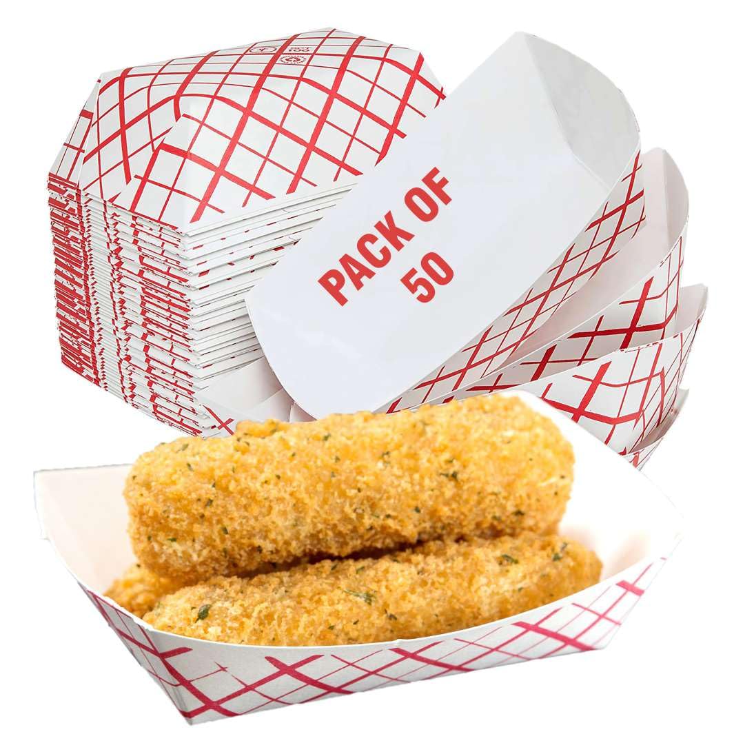 Concession Essentials 1lb Paper Food Trays. Heavy Duty, Grease Resistant. 1 LB Paper Food Trays.50 Pack. Perfect for Carnivals and Concession Stands.
