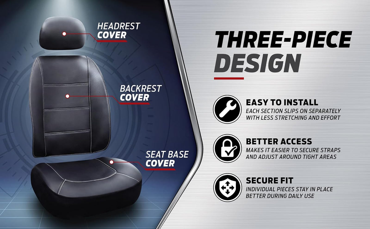 Plasticolor Funda de Asiento RAM 008628R25, 3 Piezas, Logo Gris, Negro, Ajuste Universal