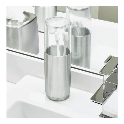 iDesign Austin Metal Covered Holder Stand, Holds Regular and Electric Toothbrushes in Master, Guest, Kid's, College Dorm Bathroom, Brushed