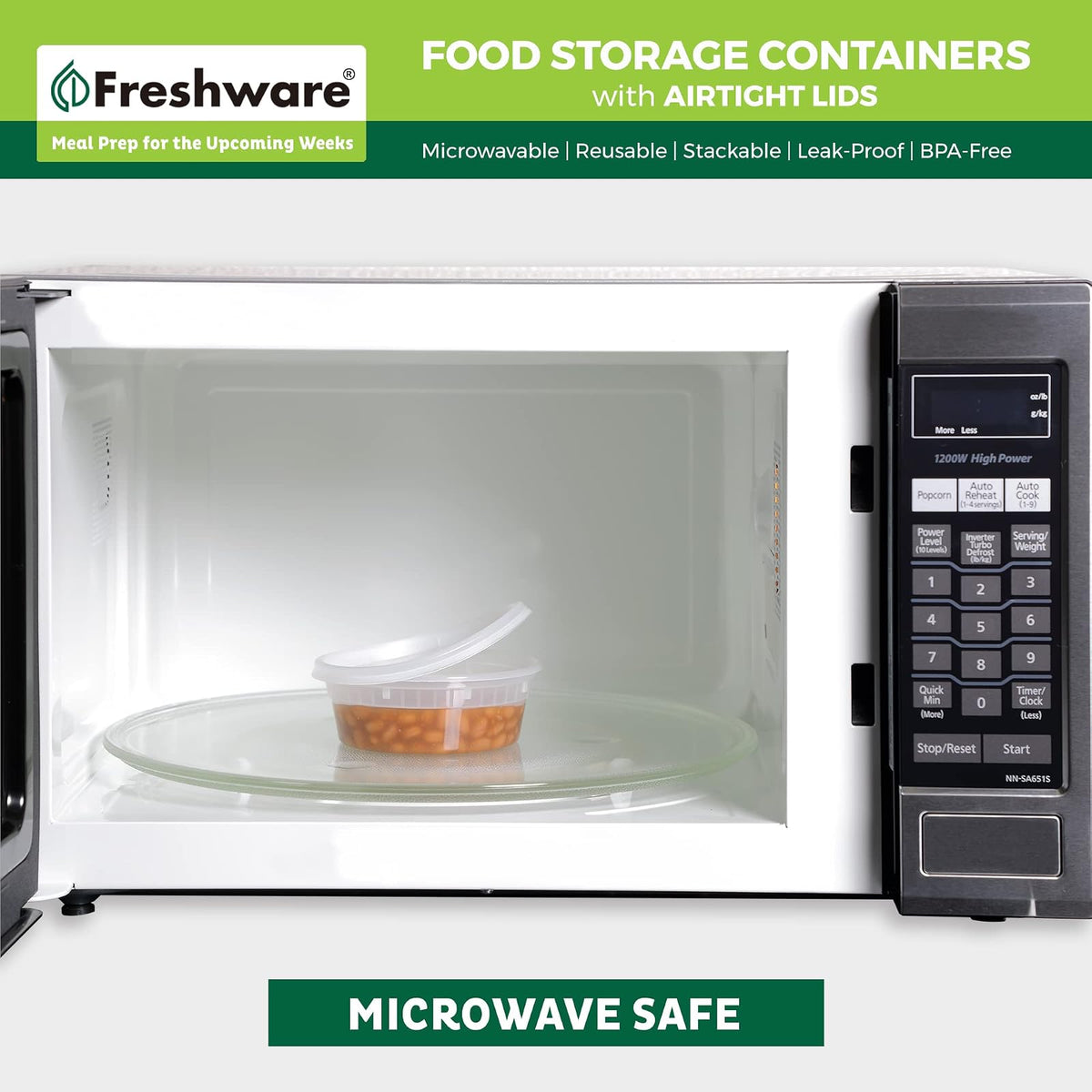 Freshware, YH-S8X50, Contenedores de almacenamiento para alimentos, plástico con tapas herméticas, 228 g, para control de porciones, 50 unidades