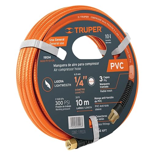 Truper MAN-PI-10-1/4, Manguera de PVC para compresor largo de 10m, diámetro 1/4"