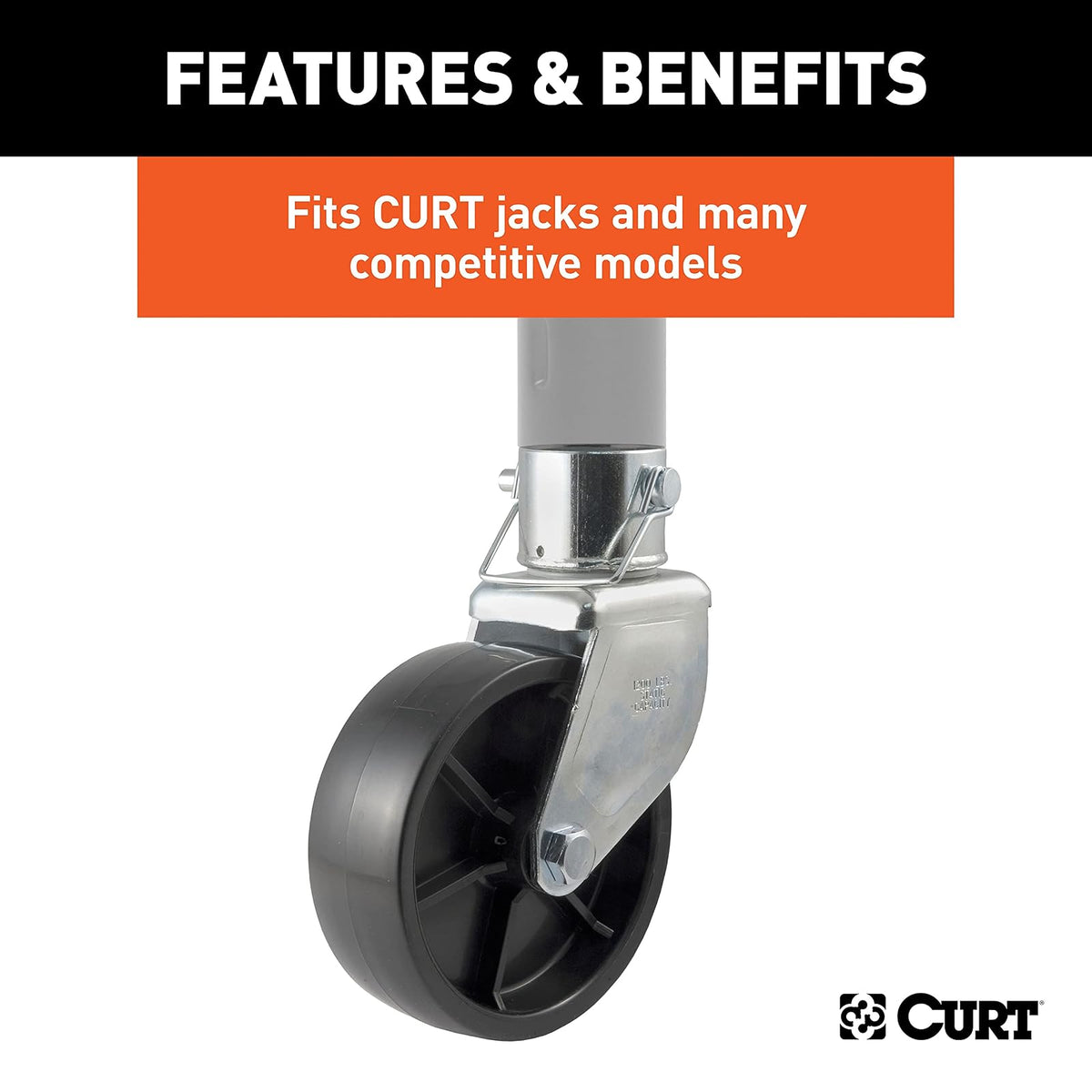 CURT 28276 6-Inch Caster Trailer Jack Wheel Replacement, Fits 2-Inch Tube, 1,200 lbs.