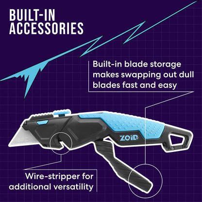 Zoid Cuchillo de Utilidad Ajustable 3 en 1 | Contorneado, agarre TraX-Grip, hoja extensible, mosquetón, 5 cuchillas incluidas