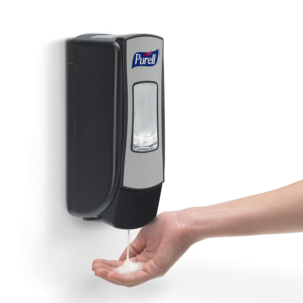 PURELL ADX-7 Dispensador de desinfectante de manos estilo empuje, cromo/negro, para repuestos de desinfectante PURELL ADX-7 700 ml (paquete de 1) – 8728-06
