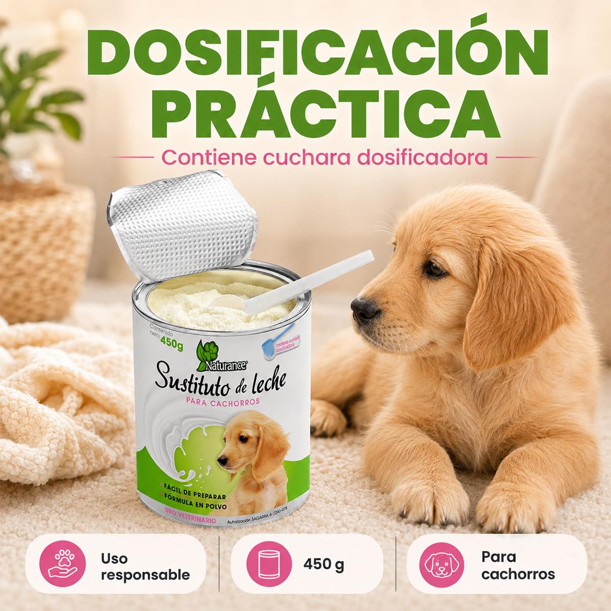 Naturance Sustituto de Leche para Perro Cachorro con Cuchara Medidora 450 g