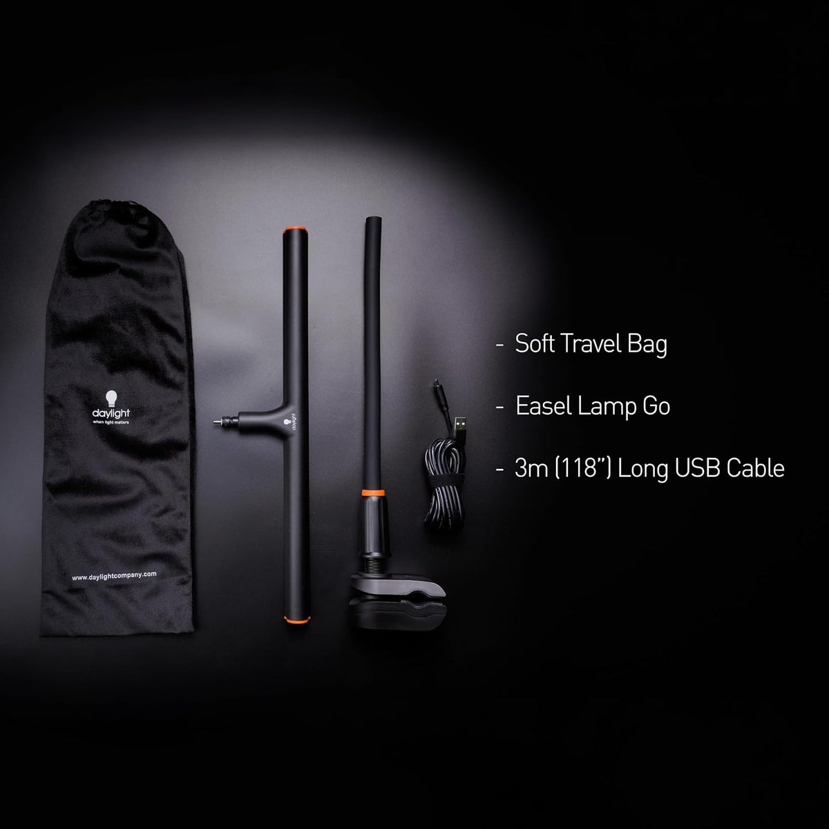 daylight Company Easel Lamp Go™ Premium 95+ CRI Lámpara de arte LED con atenuador de 3 pasos, cable USB-C y batería integrada para una excelente reproducción de color e iluminación ininterrumpida