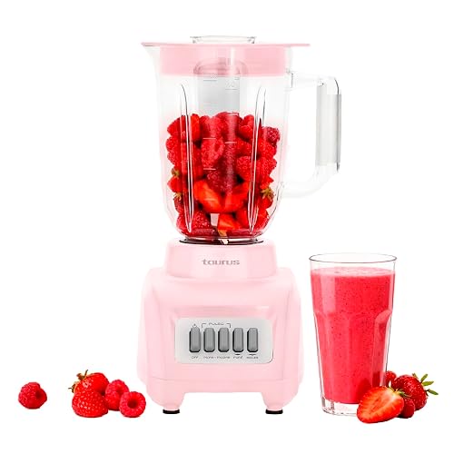 TAURUS HALEY RIBBON | Licuadora 500W* de 4 Velocidades | Vaso de plástico 1.65L* | Sistema Easy Fit Seguro y Duradero | Cuchillas desmontables | Potencia y Control para Preparar Smoothies, Salsas...