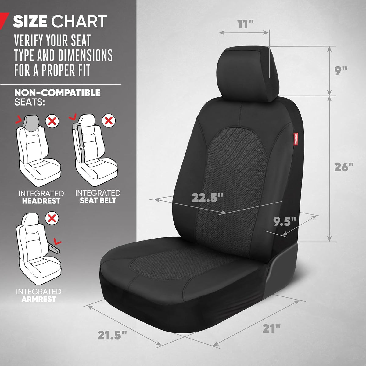 Motor Trend - Juego de Fundas de Asiento de Automóvil, 2 Asientos Delanteros, de Neopreno a Prueba de derrames, Protector de Asiento de Automóvil, Accesorios de automóvil, Fundas Interiores para SUV y