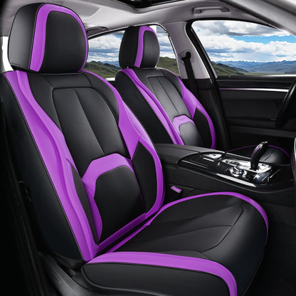 Coverado Fundas de Asiento de Coche, Juego Completo de Fundas de Asiento de Coche, Impermeable, con Soporte Lumbar, Fundas de Asiento de automóvil, Ajuste Universal para la mayoría de Coches, SUV - A-Black&Purple - Frente