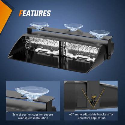 Nilight - Luces estroboscópicas de emergencia para parabrisas con ventosas, luz LED superbrillante para policía, bomberos, vehículos, camiones