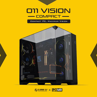 Lian LI O11 Vision Compact Black – ATX/EATX Mesh Crystal Pro Gaming Case | Acero, vidrio templado, soporte de conexión trasera, O11VPX