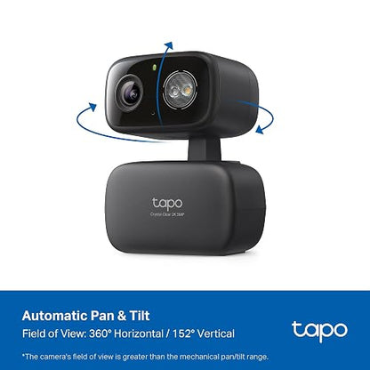 Tapo - Cámara de Seguridad para Interiores y Exteriores, 2K de 3 megapíxeles, detección de gritos y Seguimiento de Movimiento, visión de 360°, visión Nocturna en Color, Almacenamiento SD/Nube