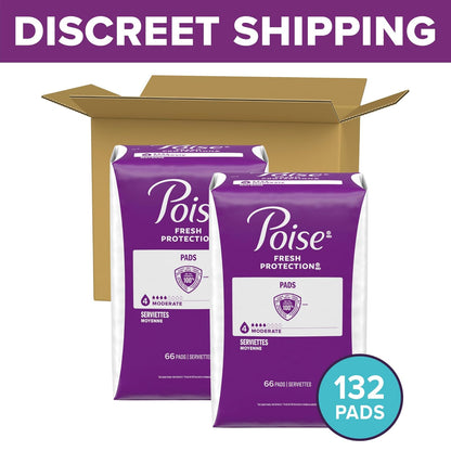 Poise Incontinence Pads, Moderate Absorbency, Regular, 132 Count - Packaging May Vary