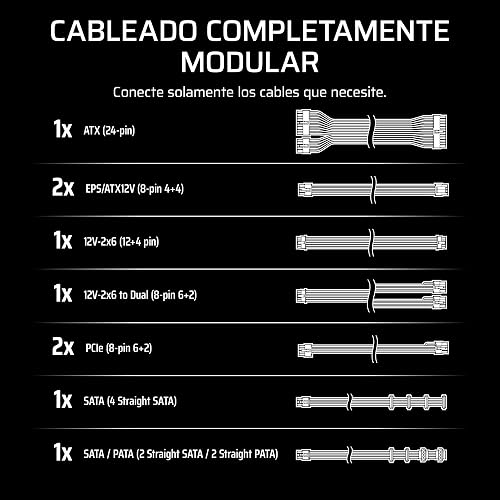 Corsair RM1000e (2025) Fuente de alimentación ATX Totalmente Modular de bajo Ruido con Cable de 12V-2x6 - Compatible con ATX 3.1 y PCIe 5.1, eficiencia Cybenetics Gold, condensadores a 105°C - Negro