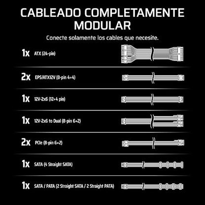 Corsair RM1000e (2025) Fuente de alimentación ATX Totalmente Modular de bajo Ruido con Cable de 12V-2x6 - Compatible con ATX 3.1 y PCIe 5.1, eficiencia Cybenetics Gold, condensadores a 105°C - Negro
