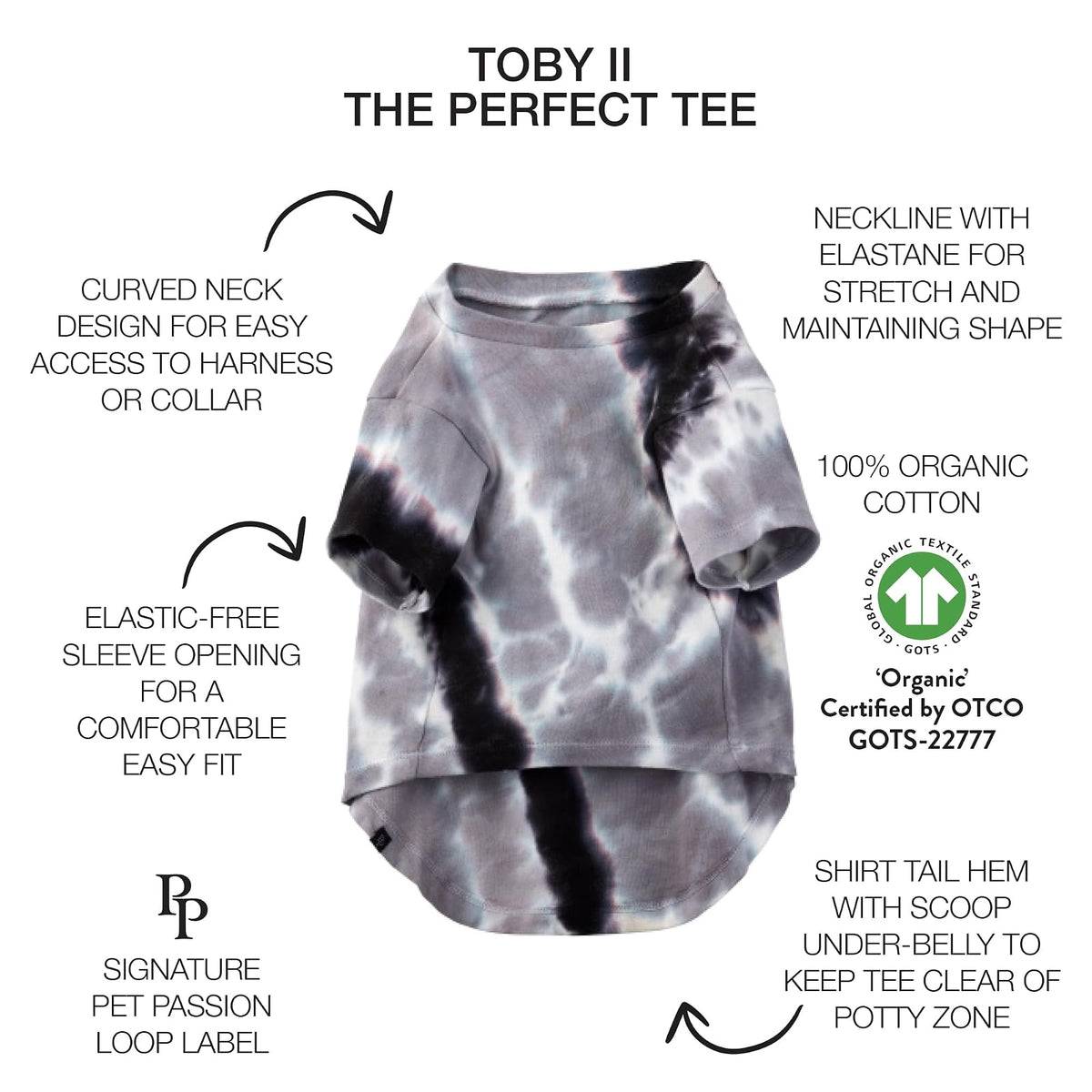 Pet Passion Toby II – La Playera Perfecta, Paquete de 3 Camisetas de Manga Corta para Mascotas, 100% algodón orgánico, Ropa para Perros pequeños, medianos y Grandes, teñido Anudado de Arena Negra, M