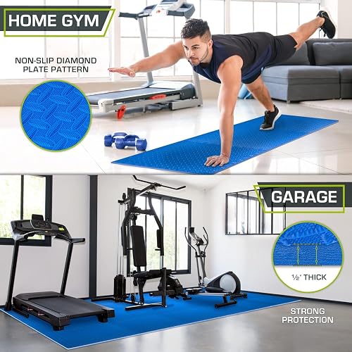 ProsourceFit Exercise Puzzle Mat 1/2-inch, EVA Interlocking Foam Floor Tiles for Home Gym, Workout Equipment, Kids Play Areas, Blue, 144 SQ FT - 36 Tiles