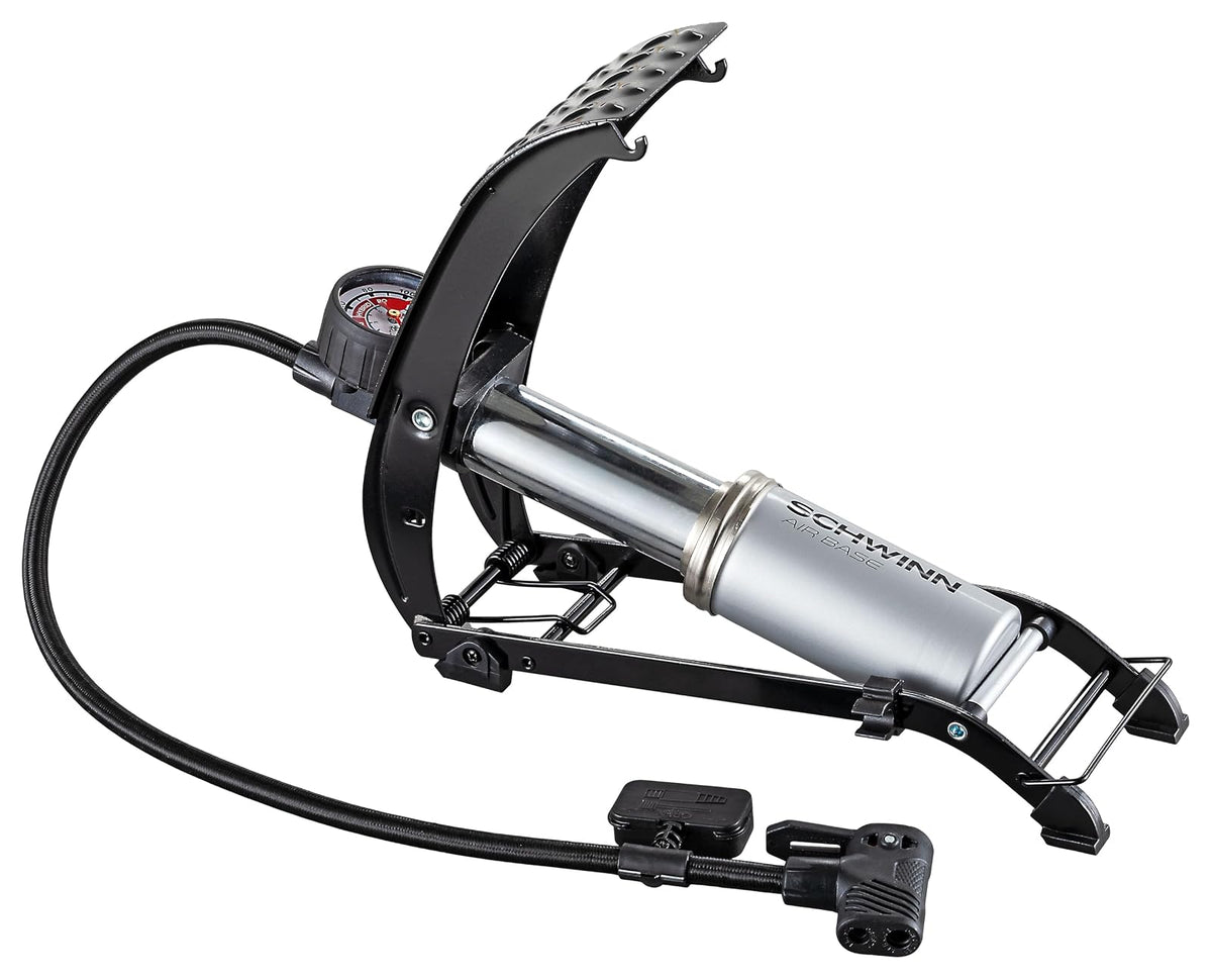 Schwinn Bomba de pie de Alta presión, Base de Aire y Base de Aire Plus, medidor de presión de Aire zonificado, se Adapta Tanto a Schrader como a Presta, máximo 120 PSI