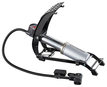 Schwinn Bomba de pie de Alta presión, Base de Aire y Base de Aire Plus, medidor de presión de Aire zonificado, se Adapta Tanto a Schrader como a Presta, máximo 120 PSI