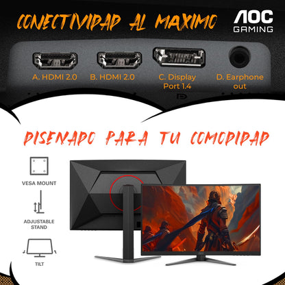 AOC Monitor Curvo Gamer de 27 Pulgadas 1500R, C27G4H2, FHD, 200Hz, 0.3ms, HDMI 2.0, Display Port, Altura Ajustable Compatible con Xbox, PS5, SW1 y SW2.