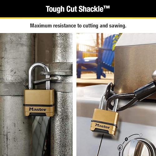 Master Lock - Candado de combinación dorado para exteriores, resistente a la intemperie, candado de combinación reajustable para uso en exteriores, 1.2 x 2 x 3.8 pulgadas, paquete de 2, M175LFEC2