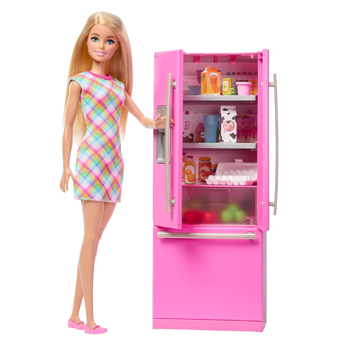 Barbie Set De Juego Muñeca con Cocina, Refrigerador con Puertas Abatibles, Más De 10 Accesorios, para 3 Años En Adelante