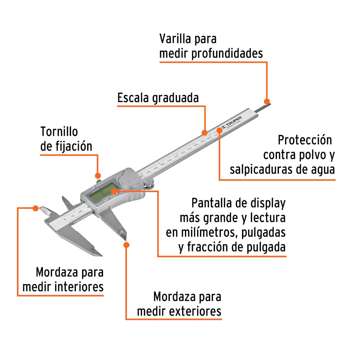 Truper CALDI-6MP, Calibrador digital de 6", milimétrico y standard