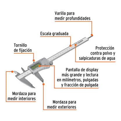 Truper CALDI-6MP, Calibrador digital de 6", milimétrico y standard