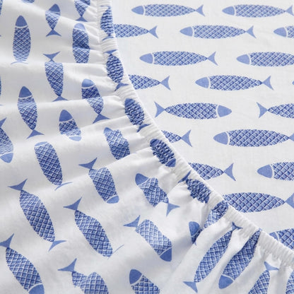 Nautica Woodblock Fish Sheet Set, Twin Blue