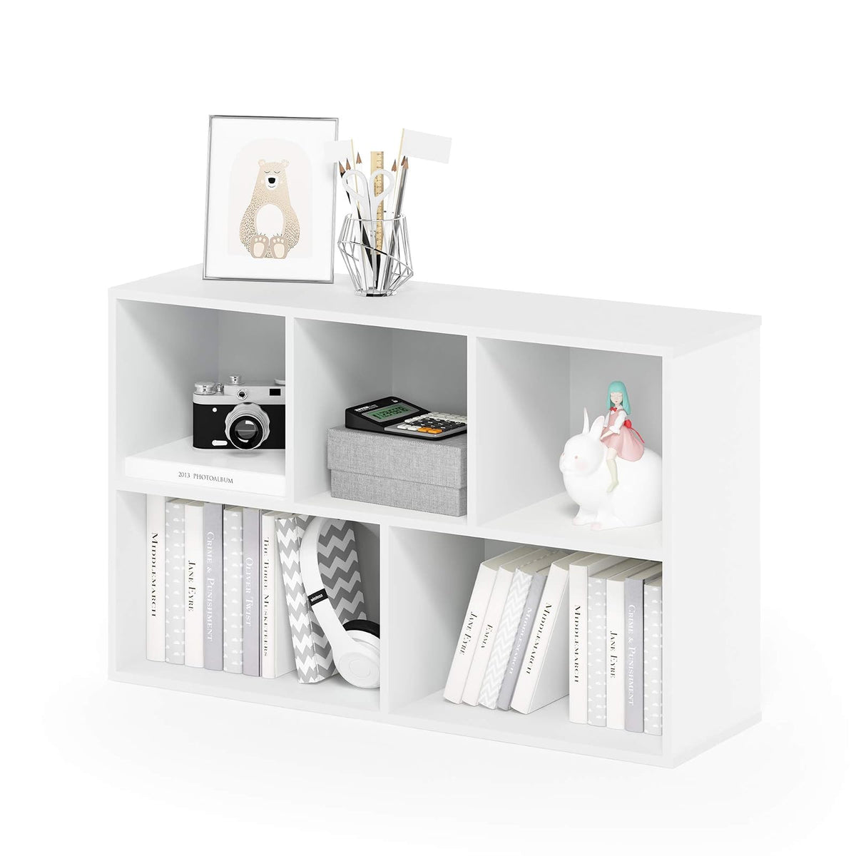 Furinno Estante Organizador Reversible de Cubos, Placa de Partículas, Blanco - White - 5-Cube