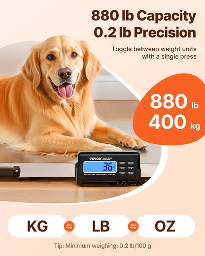 VEVOR - Escala de ganado de 800 libras x 0.25 libras, báscula de envío de plataforma grande, báscula de acero inoxidable de 40.6 x 20.9 pulgadas, báscula industrial de piso grande, escala de animales
