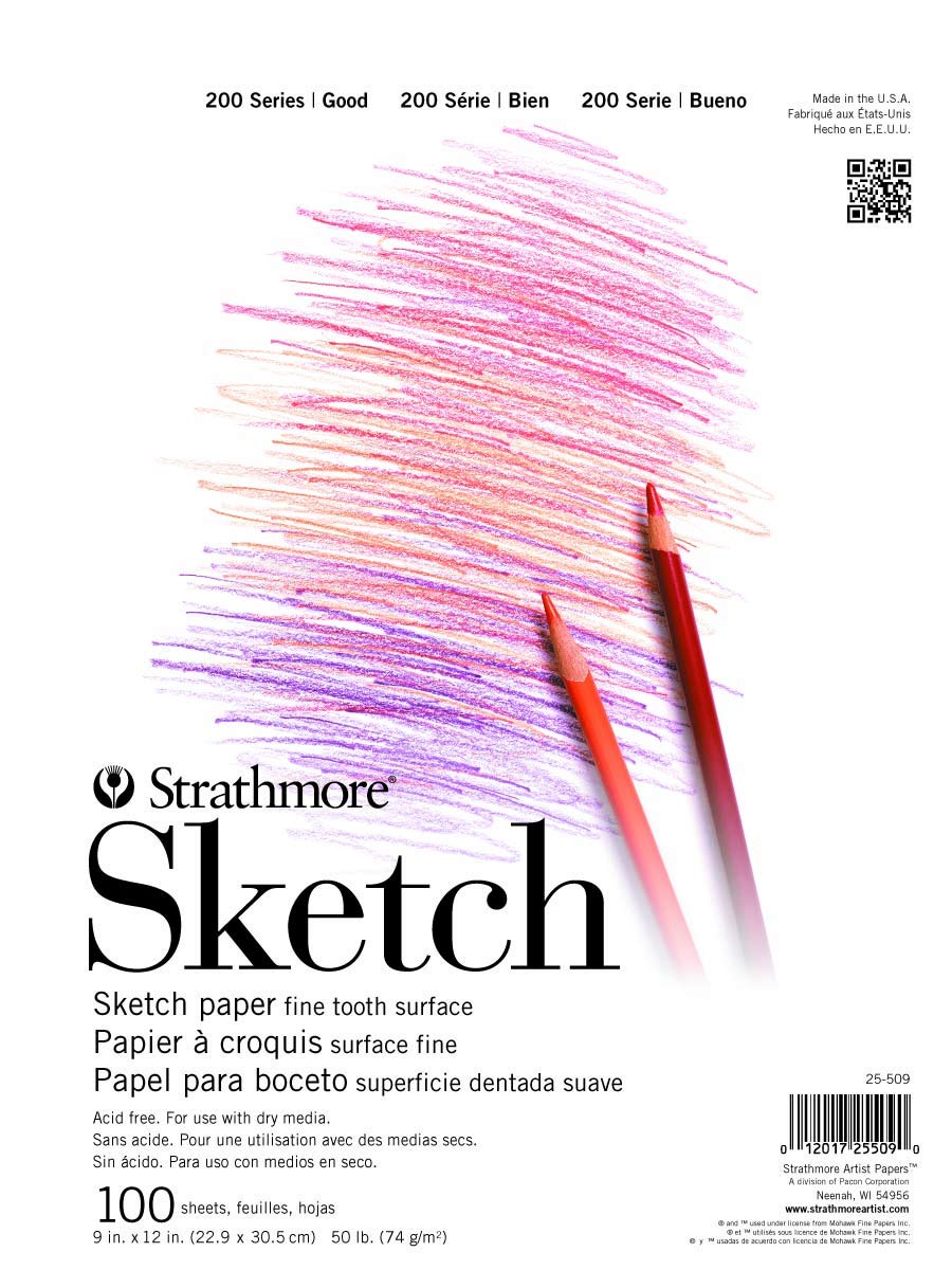 Strathmore - Bloc de bocetos de la Serie 200, 9 x 12 Pulgadas, 100 Hojas, Encuadernado con Cinta, Cuaderno de bocetos de Artista para Dibujo, ilustración, Estudiantes de Clase de Arte