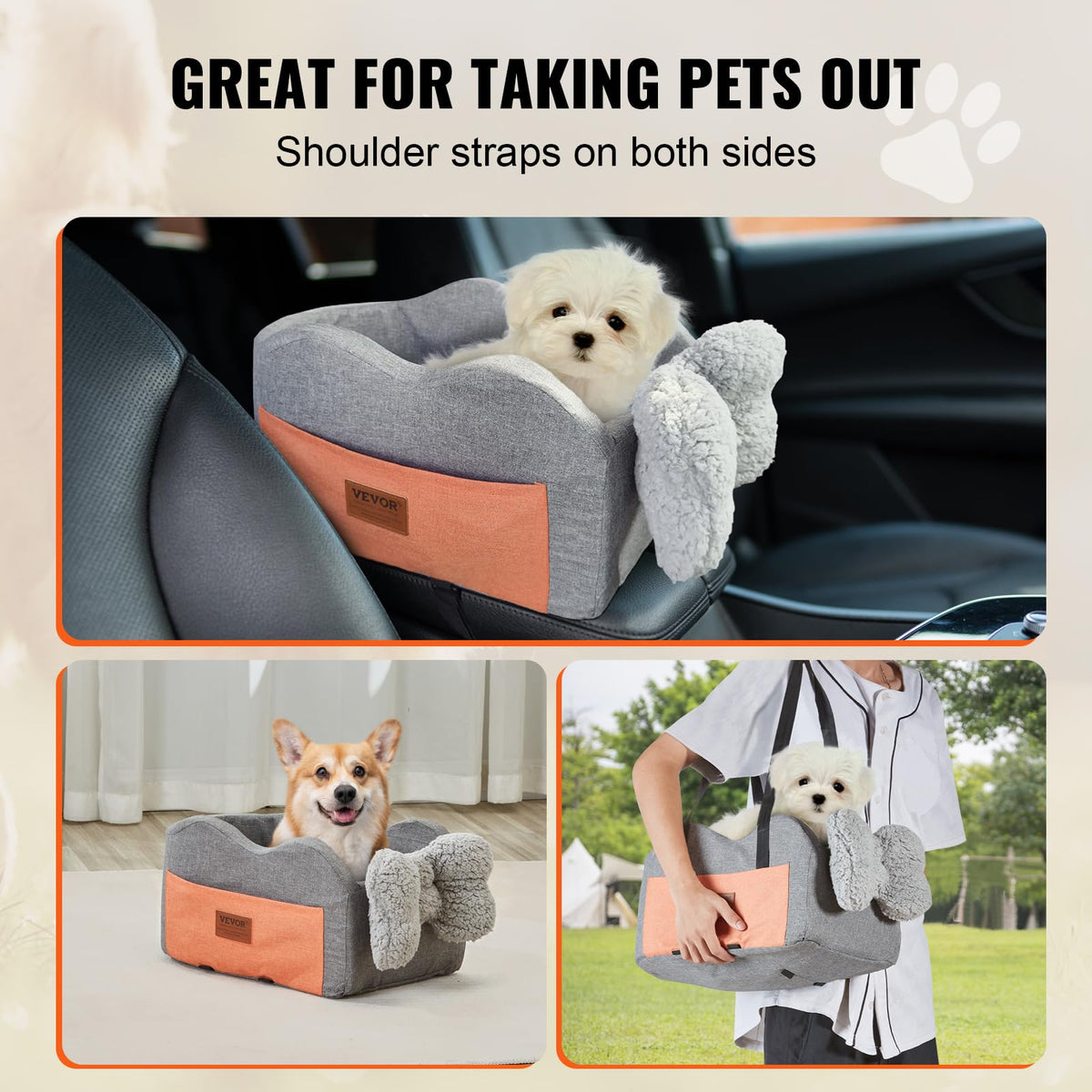 VEVOR - Asiento de Automóvil para Perro, Consola Central para Perros pequeños, Asiento de Mascota para reposabrazos de Automóvil con Correa de Clip, Correas Ajustables, soporta hasta 8 Libras, Gris Oscuro