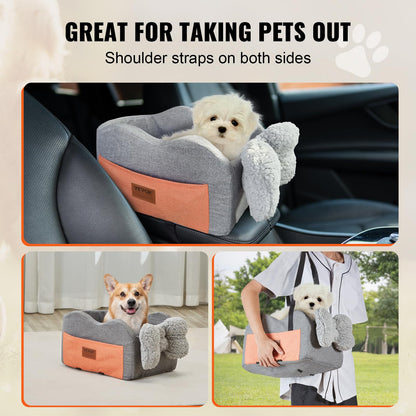 VEVOR - Asiento de Automóvil para Perro, Consola Central para Perros pequeños, Asiento de Mascota para reposabrazos de Automóvil con Correa de Clip, Correas Ajustables, soporta hasta 8 Libras, Gris Oscuro