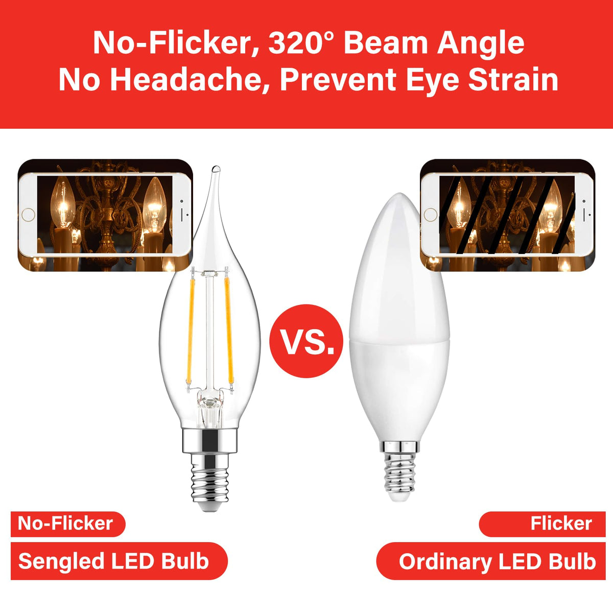 Sengled E12 - foco LED para candelabro de 60 W, equivalente a 60 W, bombillas LED regulables, 5 W, 2700 K, blanco suave, 450 lm, B10, punta de llama, estilo clásico, con base decorativa de candelabro