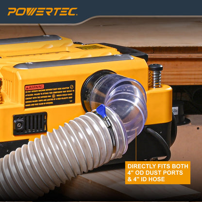 POWERTEC Codo de 90 grados ID/OD de 4 pulgadas para tubos de recogida de polvo de 4 pulgadas, mangueras y accesorios, transparente, 1 paquete
