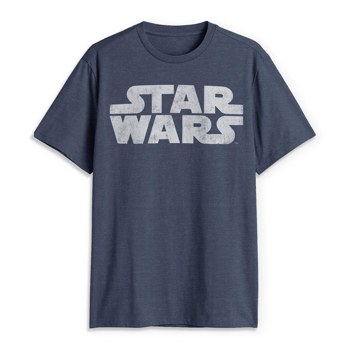 STAR WARS - Playera de Manga Corta con Logotipo más Simple para Hombre - G - Azul marino jaspeado