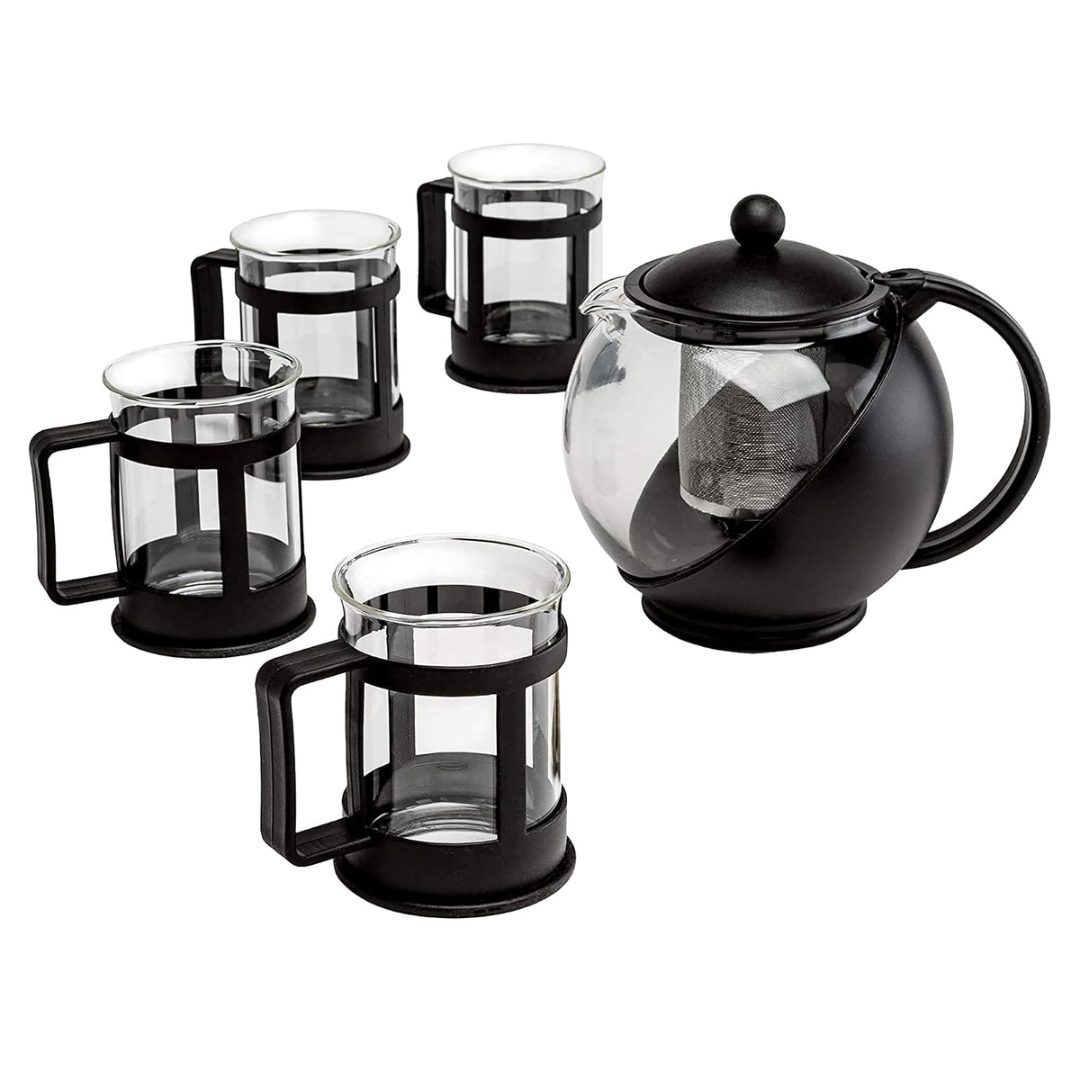 Primula - Tetera de media luna con infusor extraíble, cristal de borosilicato, filtro de acero inoxidable, apto para lavavajillas, 40 onzas, set de regalo negro