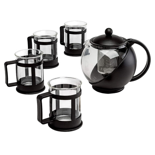Primula - Tetera de media luna con infusor extraíble, cristal de borosilicato, filtro de acero inoxidable, apto para lavavajillas, 40 onzas, set de regalo negro