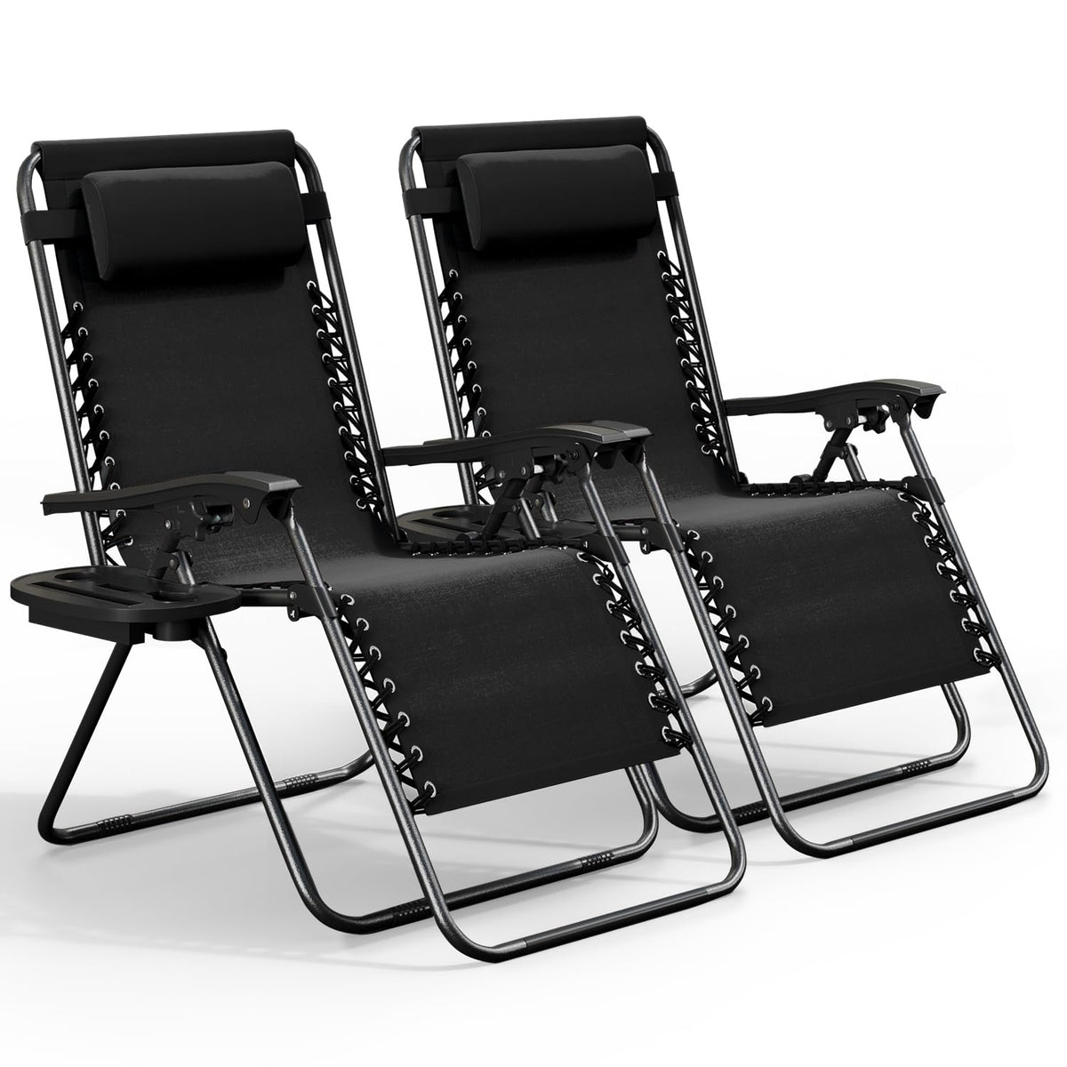 Nestl - Juego de 2 sillas de Gravedad Cero, sillas de Patio al Aire última intervensión con Almohadas y bandejas de Soporte para Tazas, Silla de Campamento reclinable de Malla de Acero Ajustable